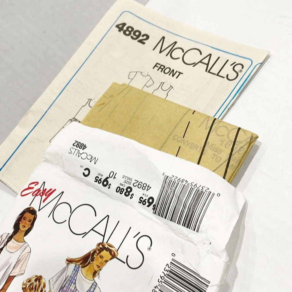 McCall’s Sewing Pattern‎ 4892 Easy Vintage 1990 Cottagecore Uncut Sz 10